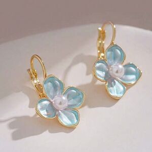 blue flower hoop Earrings A1234
